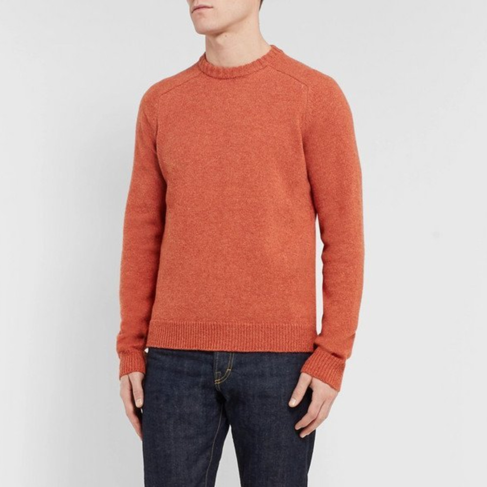 Mr P. Mr Porter Men's Mélange Shetland Wool Sweater Crew in orange knit sz S